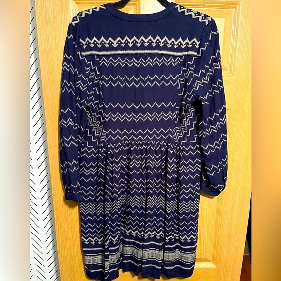 Holding Horses Anthropologie Navy Ric Rac Mini Long Sleeve Zig Zag Dress Medium - Picture 11 of 13